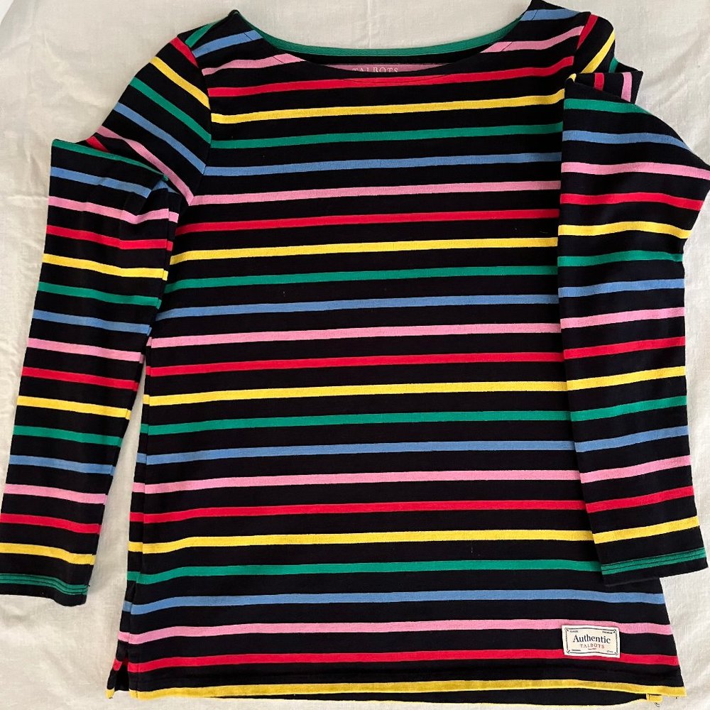 Black Multi-Color Stripe Knit Boatneck - Talbots